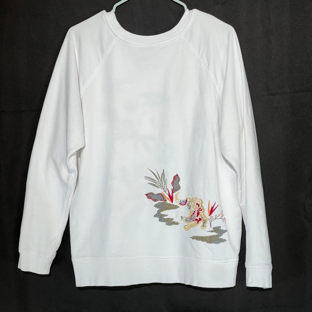Johnny Was Florida Embroidered Sweatshirt White Cotton Tropical Floral - Picture 6 of 7